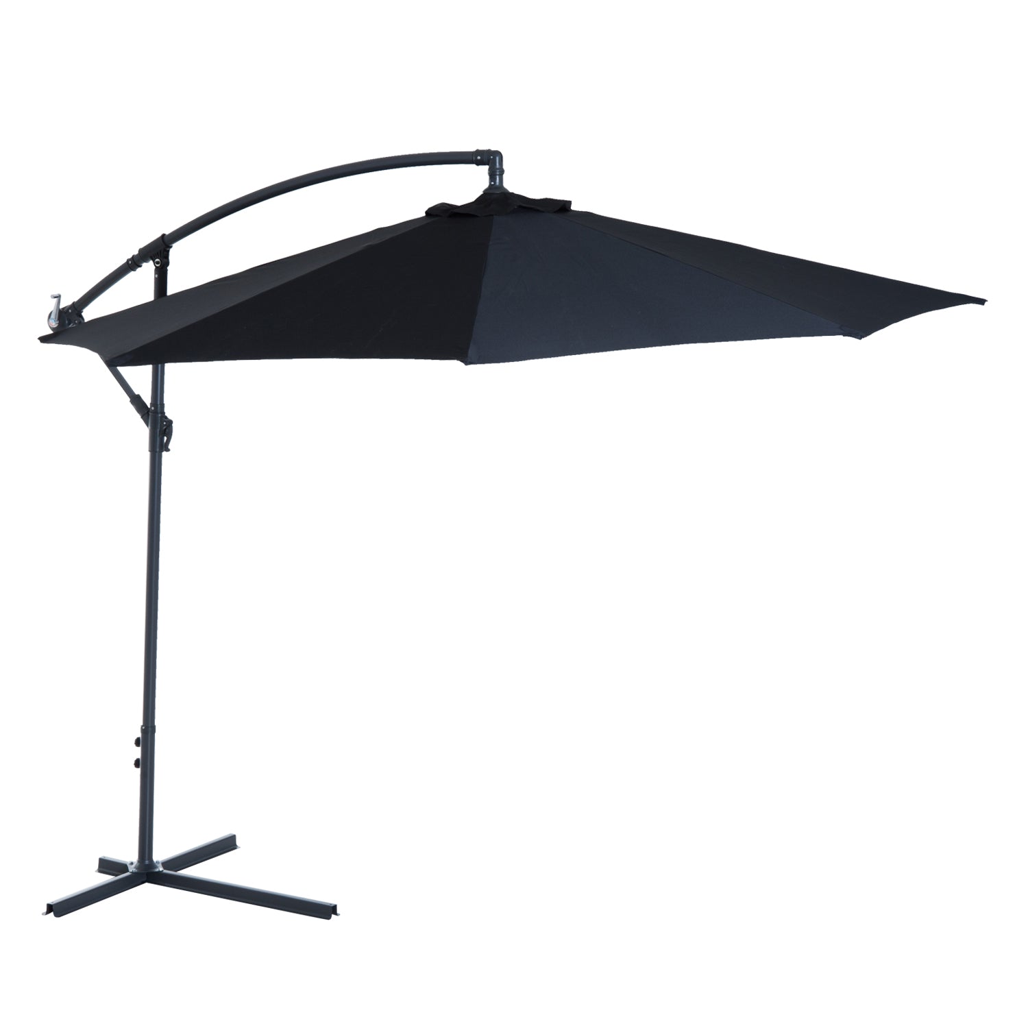 10' Deluxe Patio Umbrella Outdoor Market Parasol Banana Hanging Offset Sunshade Crank Cross Base Black