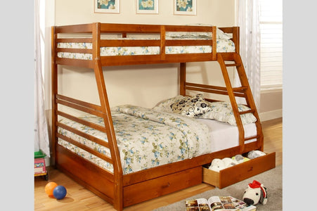 Twin Over Double Bunk Bed-Honey