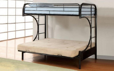 Image of FurnitureMattressDirect - Futon Bunk Bed - Twin over Double with Metal - Black | White | Grey A23