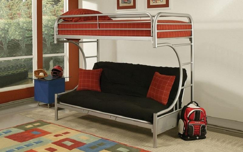 FurnitureMattressDirect - Futon Bunk Bed - Twin over Double with Metal - Black | White | Grey A23