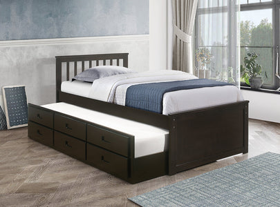 Twin/Twin Espresso Wood Captain Bed with Pull-out Drawers