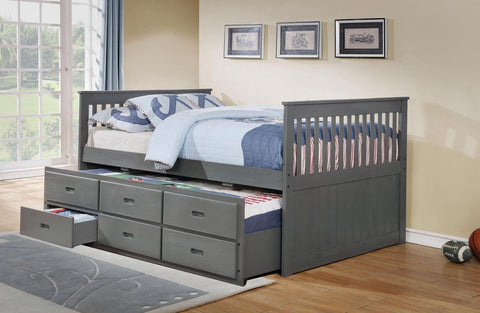 Image of Twin/Twin Trundle Bed With Drawers - Grey