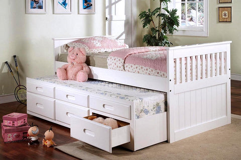 Twin/Twin Trundle Bed With Drawers - White