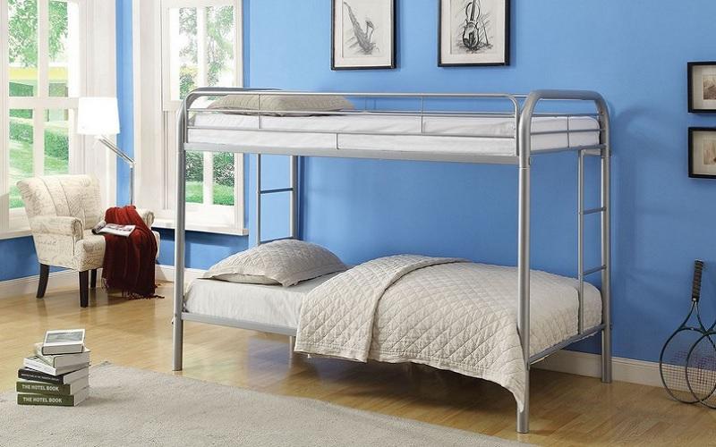 FurnitureMattressDirect-Bunk Bed - Twin over Twin with Metal - Black | White | Grey A25