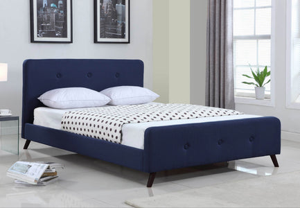 FurnitureMattressDirect-Platform Bed with Button-Tufted Fabric - Blue A96