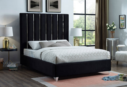 Platform FurnitureMattressDirect-Bed with Velvet Fabric and Chrome Legs - Black A84