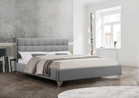 FurnitureMattressDirect-Platform Bed with Square Tufted Fabric and Chrome Legs - Grey - A81