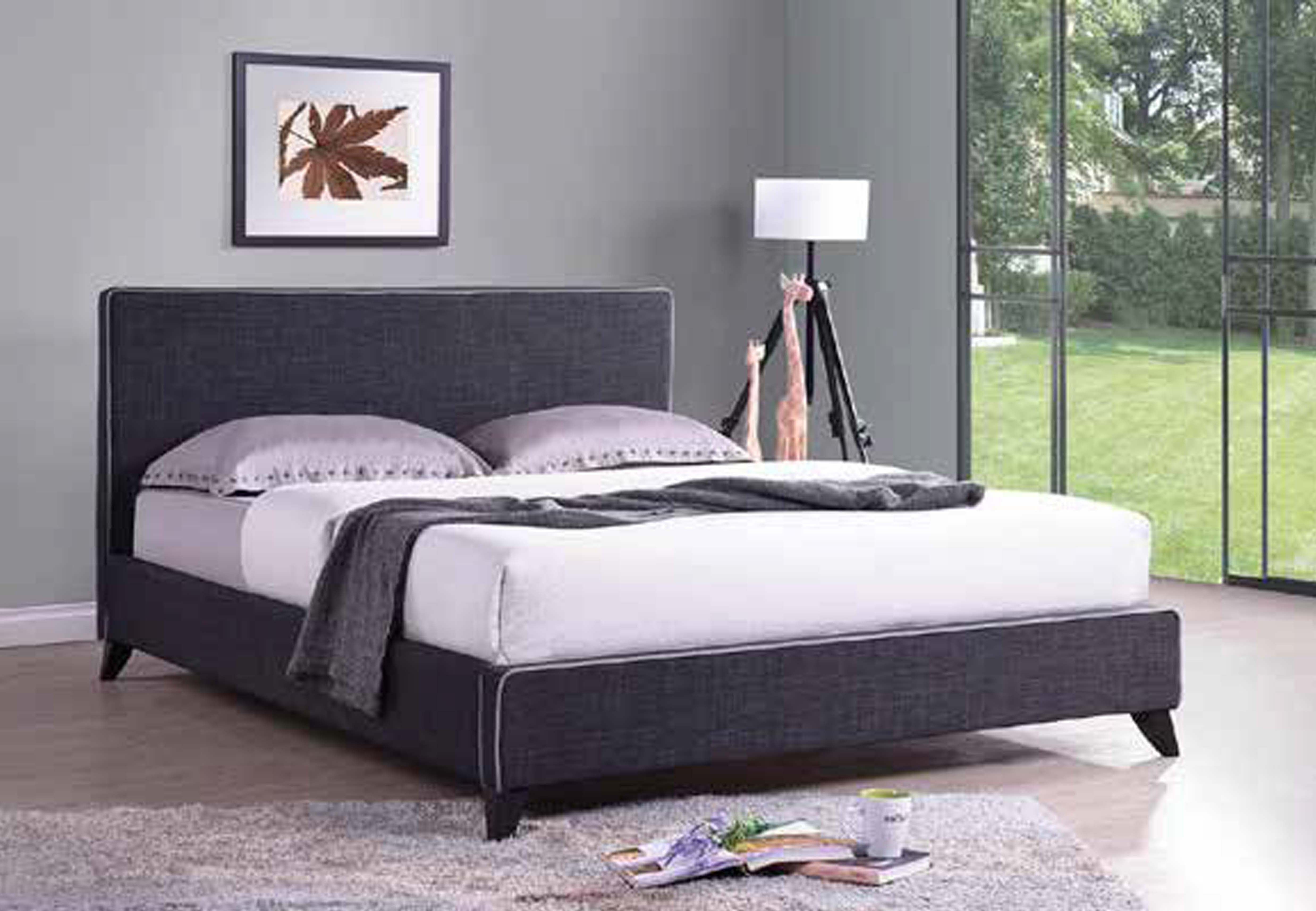 FurnitureMattressDirect-Platform Bed with Linen Style Fabric - Charcoal-A76
