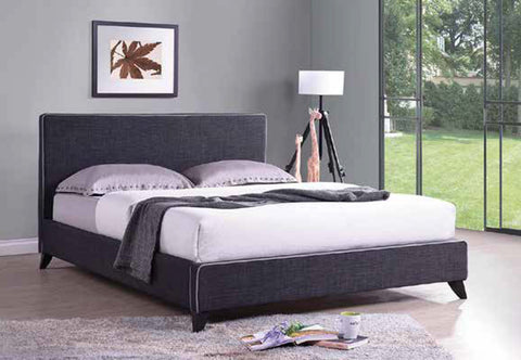 Image of FurnitureMattressDirect-Platform Bed with Linen Style Fabric - Charcoal-A76