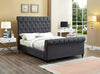 FurnitureMattressDirect-Platform Sleigh Bed with Button Tufted Linen Style Fabric - Charcoal A75