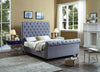 FurnitureMattressDirect-Platform Sleigh Bed with Button Tufted Linen Style Fabric - Grey-A74