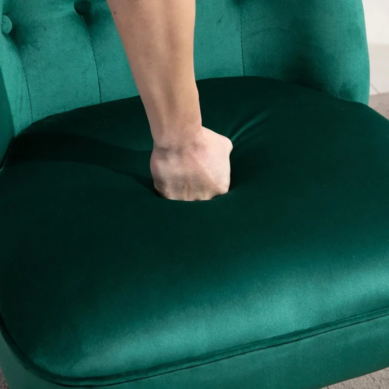 Vintage Leisure Accent Chair with Button Tufted Straight Back Turned Legs Thick Sponge Padding for Living Room Dining Room Study Dark Green