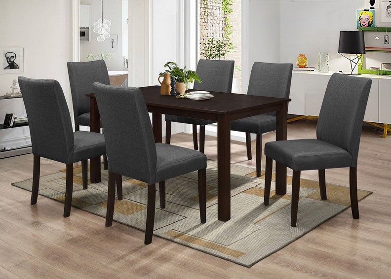 FURNITUREMATTRESSDIRECT-DINETTE SET IN ESPRESSO WITH GREY UPHOLSTERED CHAIR H-KS146