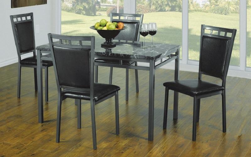 FURNITUREMATTRESSDIRECT-Kitchen Set with Marble Top - 5 pc or 7 pc - Espresso | Gun Metal Grey H-KS175