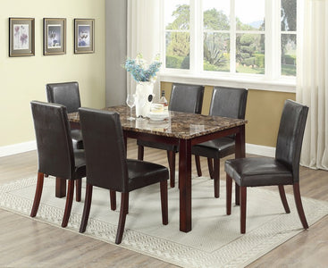 FURNITUREMATTRESSDIRECT-DINETTE SET WITH MARBLE TABLE TOP WITH UPHOLSTERED BROWN CHAIR H-KS138