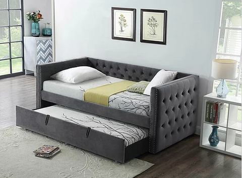 Twin Velvet Trundle Bed-Grey **Shipped in the GTA Area Only**
