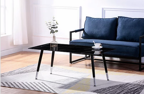 Black Marble Glass Coffee Table with Black/Grey