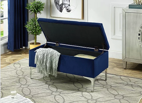 Blue Velvet Storage Bench