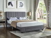 Grey Fabric Bed with Padded Headboard and Storage Drawer
