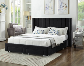 Black Velvet Fabric Wing Bed with Deep Tufting and Chrome Legs **Shipped in the GTA Area Only**