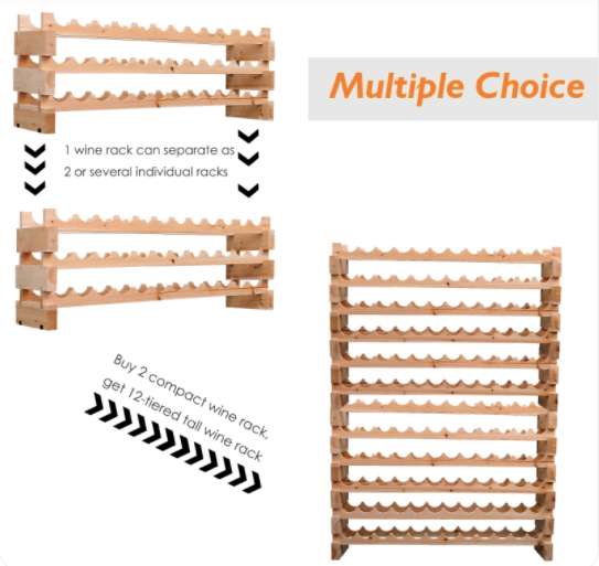 Wood Wine Rack 72 Bottles Holder 6 Tier Stackable Storage Stand