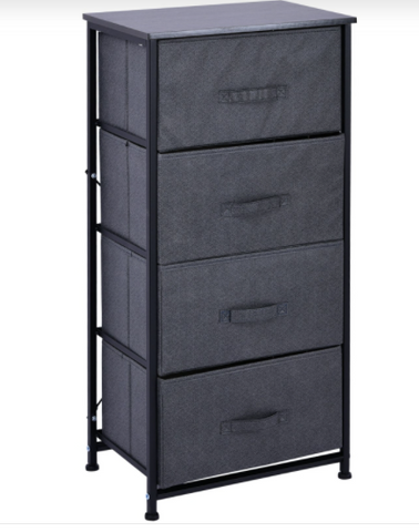 Image of Fabric Dresser Organizer with 4 Drawers Steel Frame Wood Top Storage Tower