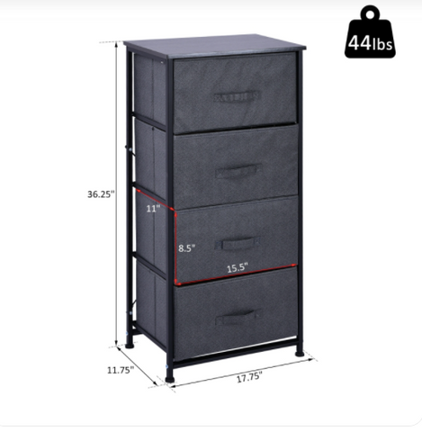 Fabric Dresser Organizer with 4 Drawers Steel Frame Wood Top Storage Tower