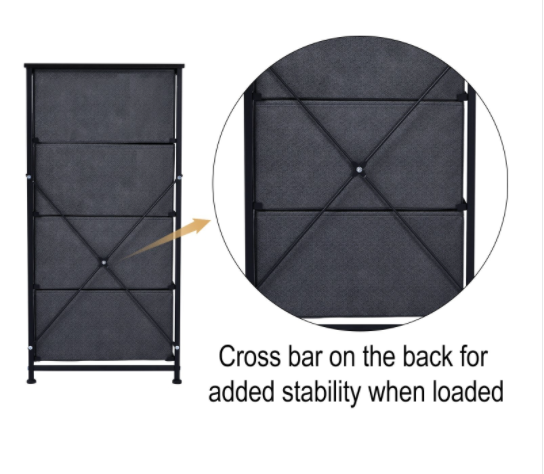 Fabric Dresser Organizer with 4 Drawers Steel Frame Wood Top Storage Tower