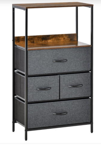 Image of Chest of Drawers Bedroom Unit Storage Cabinet with 4 Fabric Bins for Living Room, Bedroom and Entryway, Black