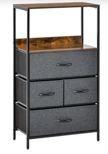 Chest of Drawers Bedroom Unit Storage Cabinet with 4 Fabric Bins for Living Room, Bedroom and Entryway, Black
