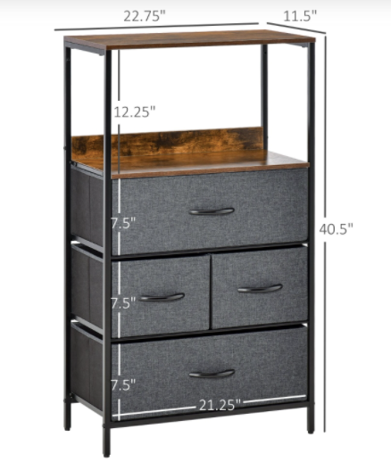 Chest of Drawers Bedroom Unit Storage Cabinet with 4 Fabric Bins for Living Room, Bedroom and Entryway, Black