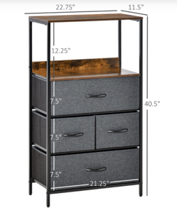 Chest of Drawers Bedroom Unit Storage Cabinet with 4 Fabric Bins for Living Room, Bedroom and Entryway, Black