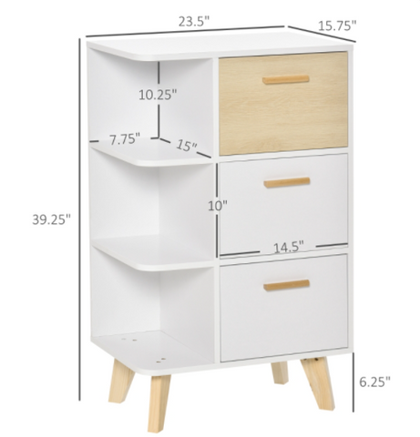 Image of Floor Storage Cabinet with 3 Drawers & 3 Shelves Free Standing Cupboard Chest, Sideboard Storage Organizer for Bedroom Living Room Office