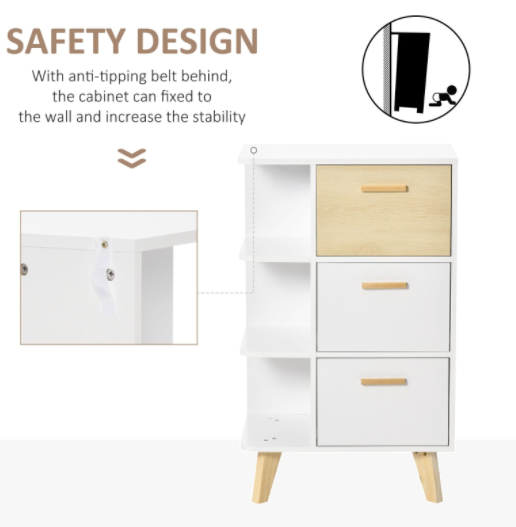 Floor Storage Cabinet with 3 Drawers & 3 Shelves Free Standing Cupboard Chest, Sideboard Storage Organizer for Bedroom Living Room Office