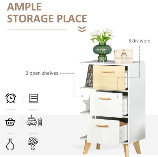 Floor Storage Cabinet with 3 Drawers & 3 Shelves Free Standing Cupboard Chest, Sideboard Storage Organizer for Bedroom Living Room Office