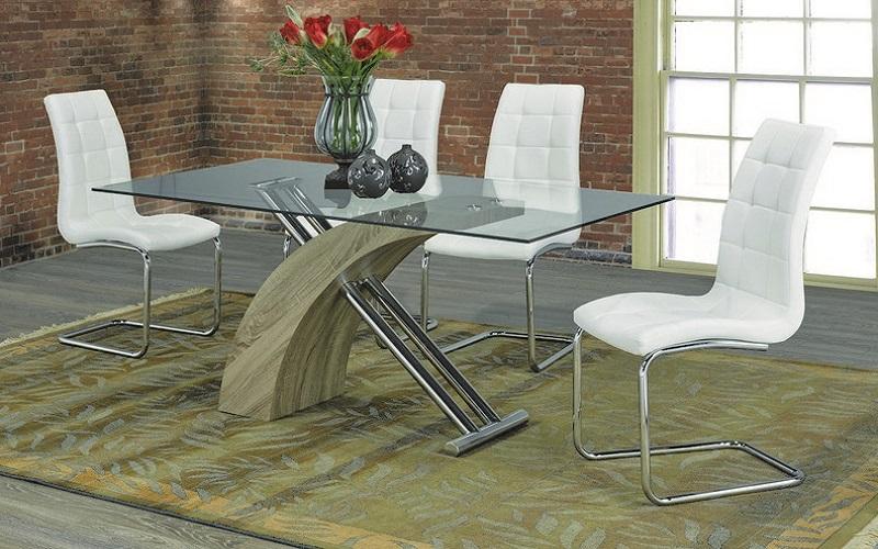 FURNITUREMATTRESSDIRECT-Kitchen Set with Glass Top - 7 pc - Reclaimed Wood | Black | White H-KS149