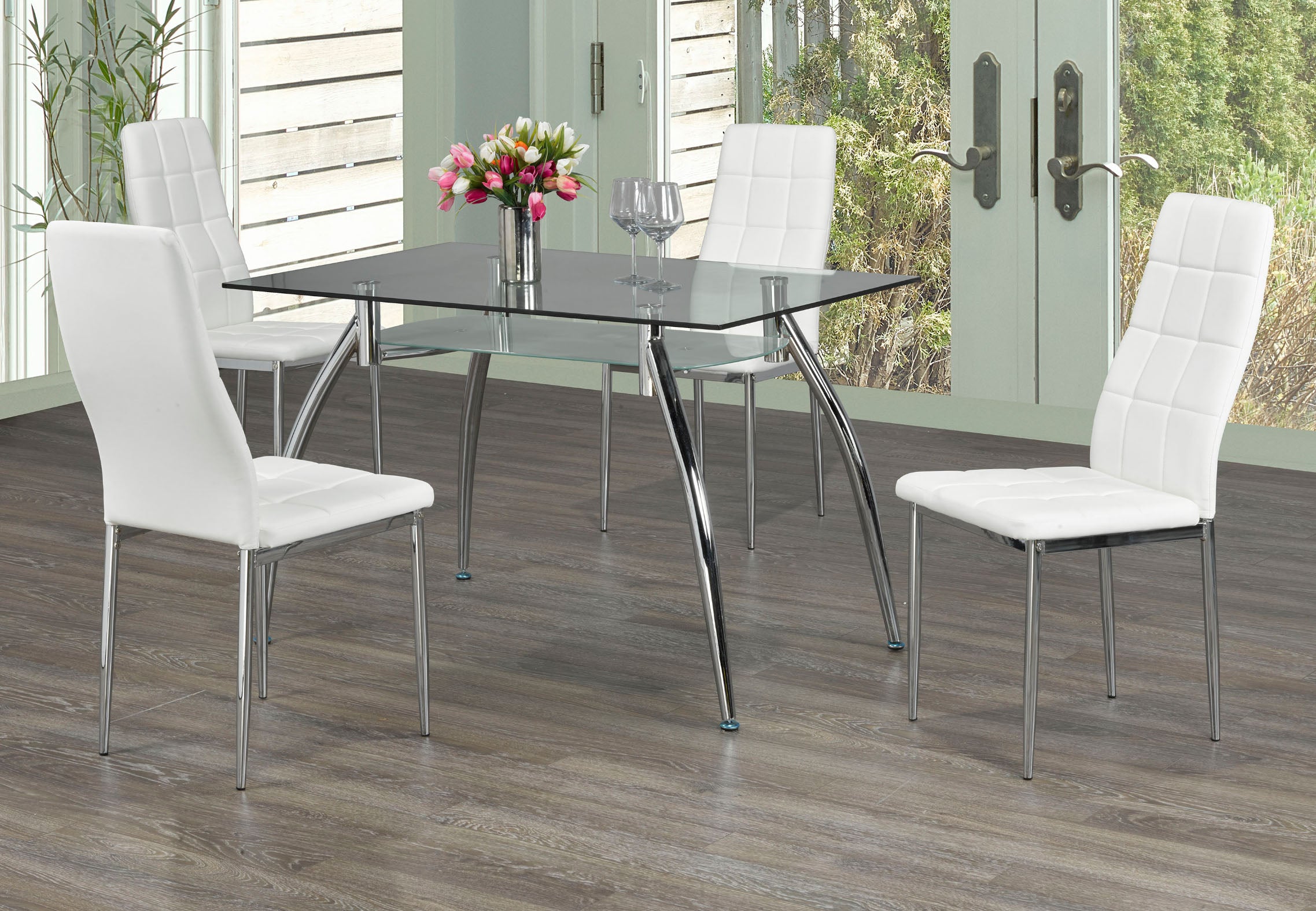 FURNITUREMATTRESSDIRECT-Kitchen Set with Glass Top - 5 pc - White | Grey | Black H-KS170