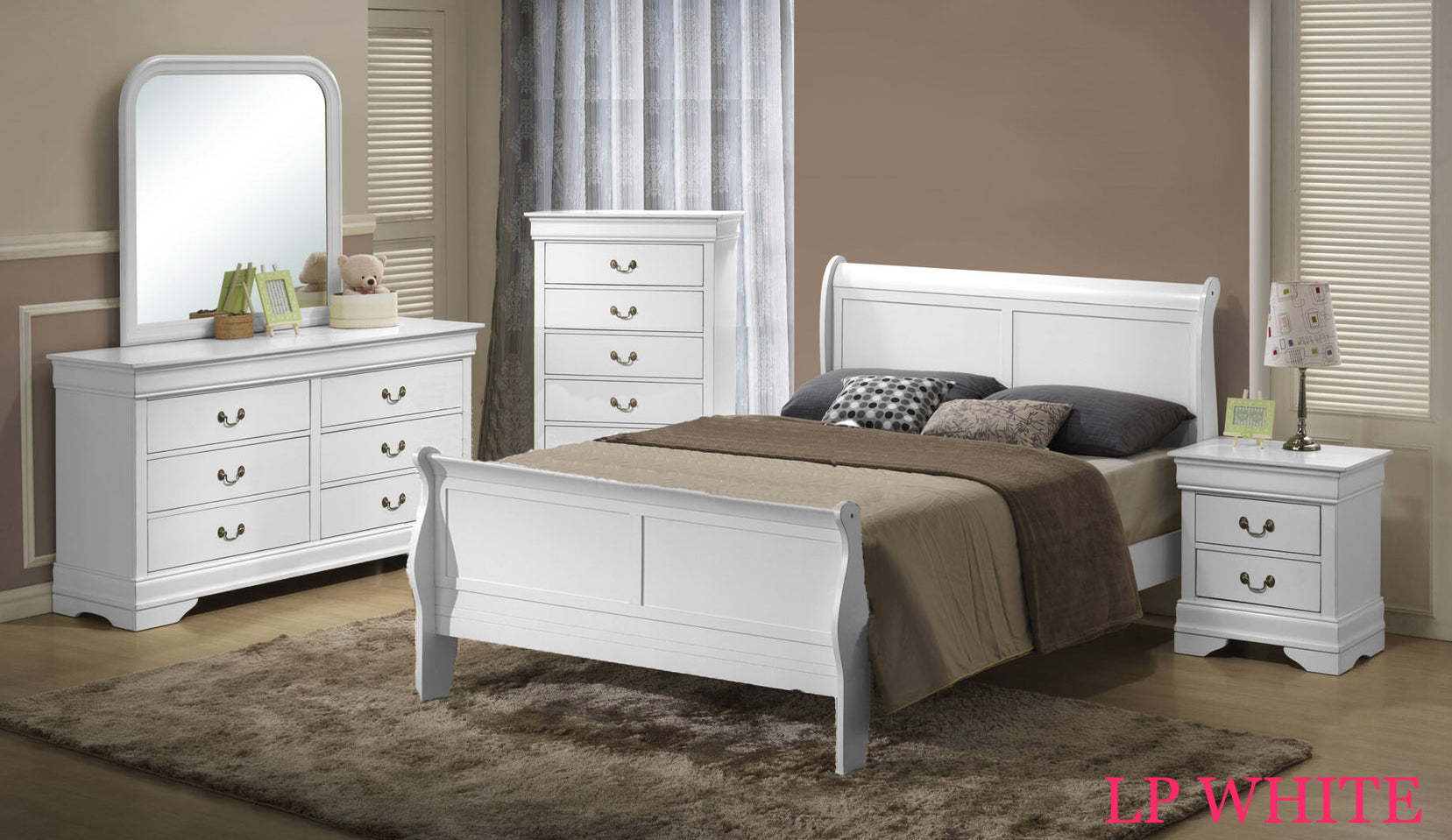Sleigh Bedroom Set 8 Pc - White