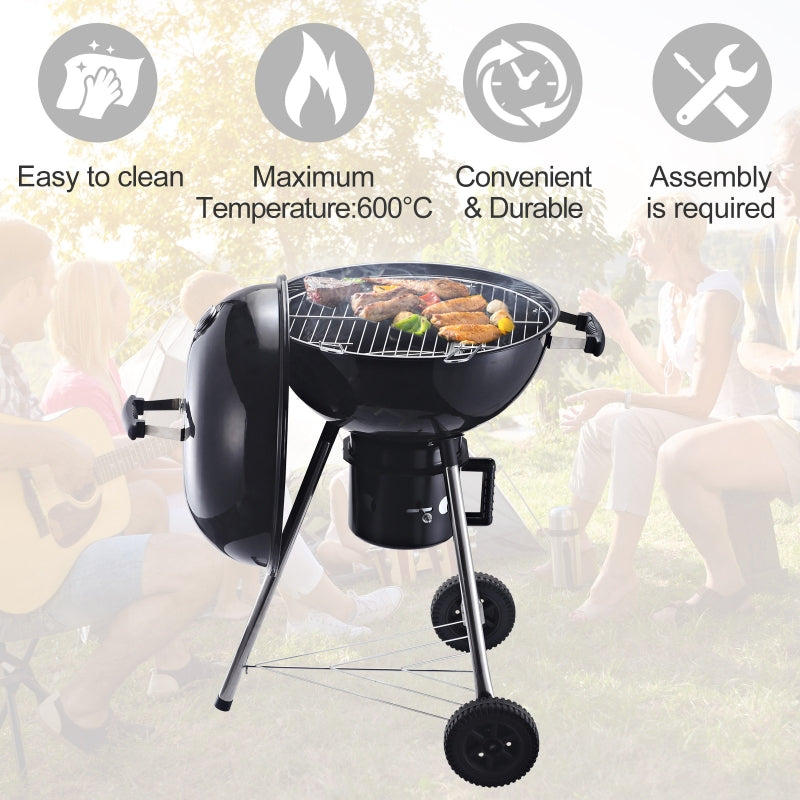 Charcoal BBQ Grill Portable Outdoor Camp Picnic Barbecue w/ Wheels and Storage Shelves