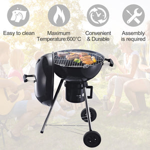 Charcoal BBQ Grill Portable Outdoor Camp Picnic Barbecue w/ Wheels and Storage Shelves