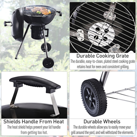 Image of Charcoal BBQ Grill Portable Outdoor Camp Picnic Barbecue w/ Wheels and Storage Shelves