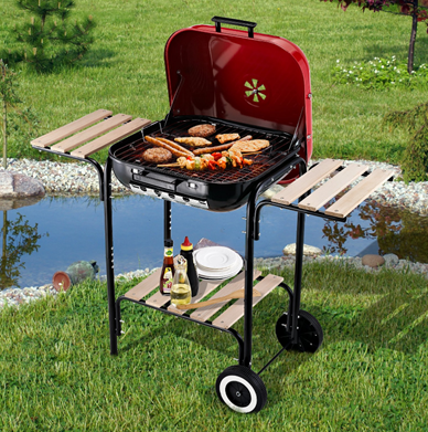 Outsunny Charcoal BBQ Trolley Barbecue Grill Patio Heat Resistant Rolling