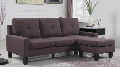 Linen Sectional Sofa With Reversible Chaise-Brown