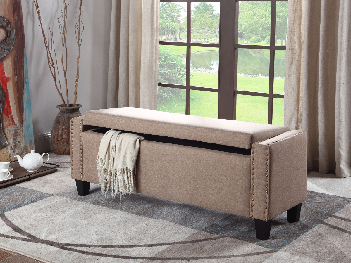 FURNITUREMATTRESSDIRECT-STORAGE BENCH WITH NAIL HEADS IN BEIGE BS110