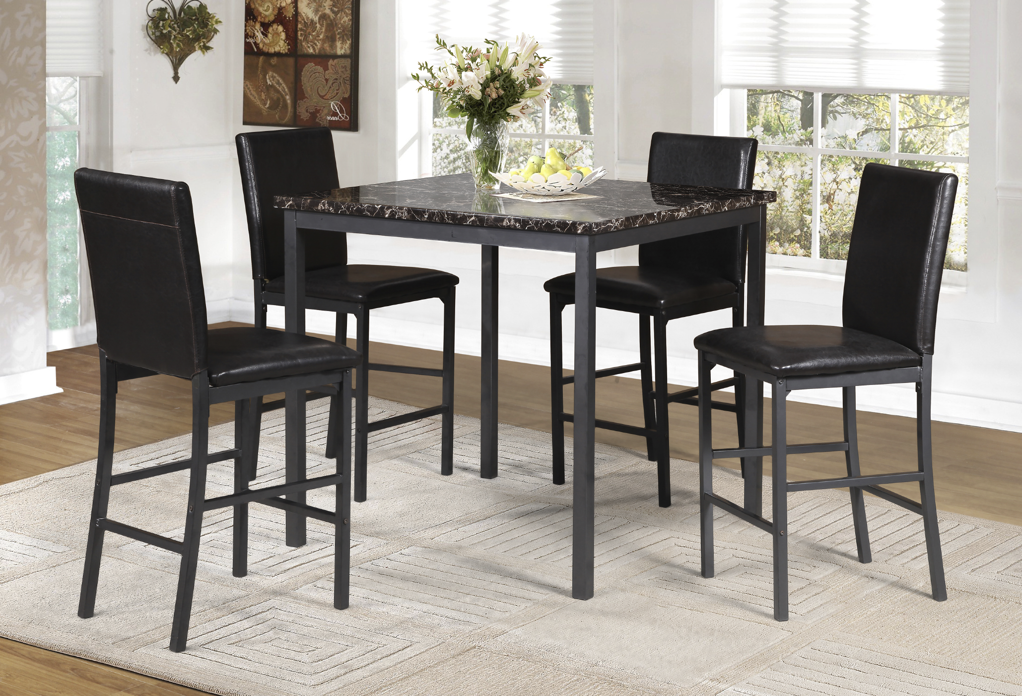 FURNITUREMATTRESSDIRECT-Pub Set with Chairs - 5 pc - Espresso | Gun Metal Grey E-PS104