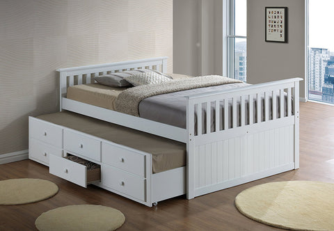 FURNITUREMATTRESSDIRECT-DAY BED WITH TWIN AND FULL CAPTAIN BED-WHITE A-TB113