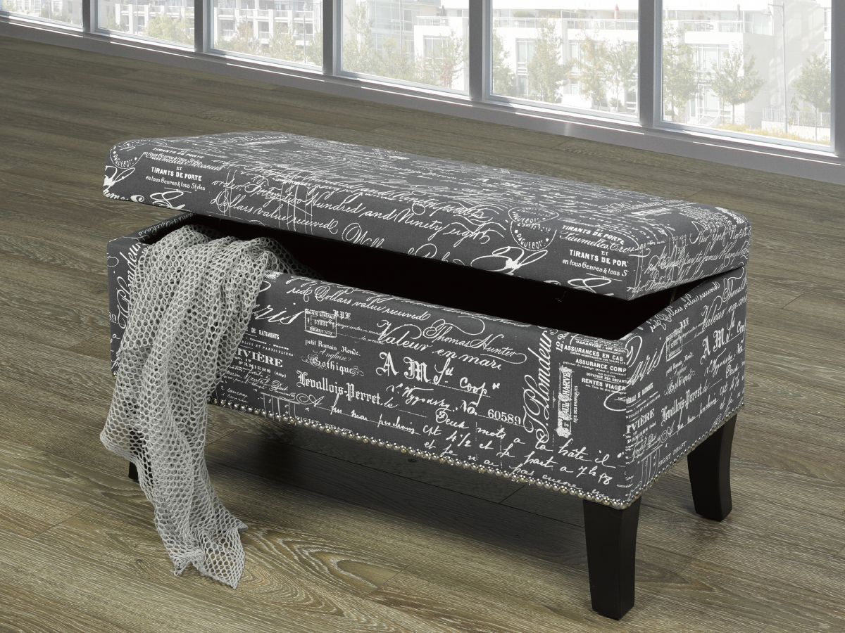 FURNITUREMATTRESSDIRECT-Storage Bench with French Script  in Grey BS106