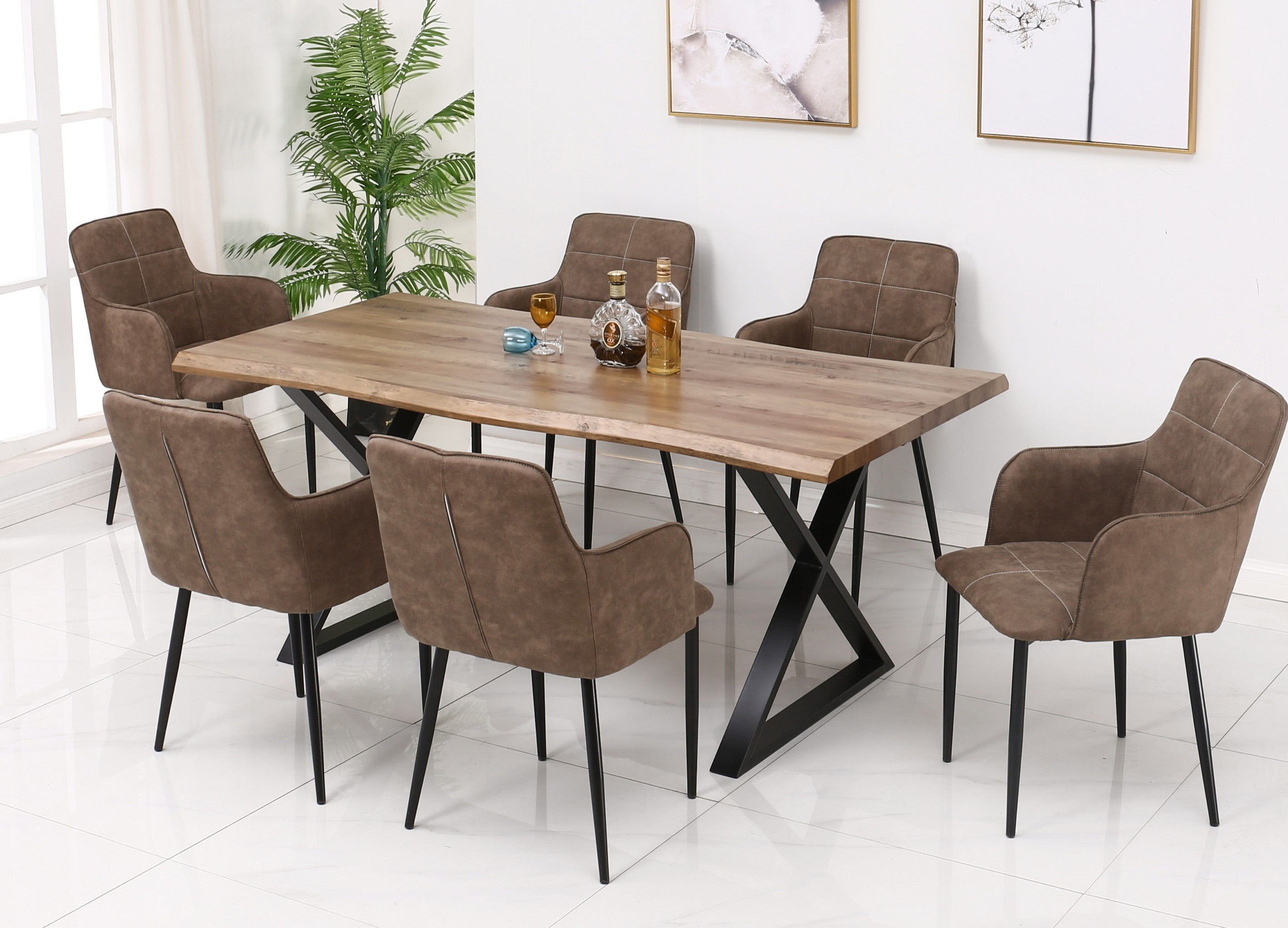7pc Faux  Dinette Set- Charcoal Brown PU