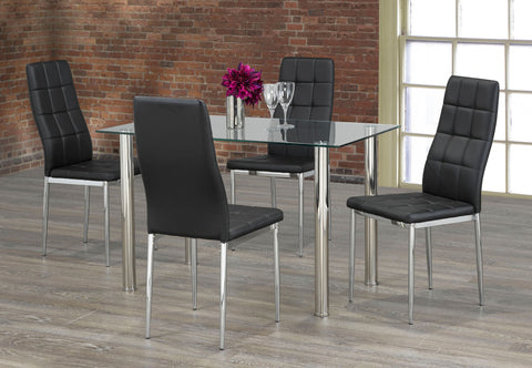 Image of FURNITUREMATTRESSDIRECT-KITCHEN SET WITH CLEAR GLASS TABLE TOP AND BLACK/GREY/WHITE SEAT CUSHION CHAIR H-KS169