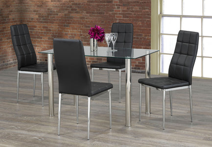 FURNITUREMATTRESSDIRECT-KITCHEN SET WITH CLEAR GLASS TABLE TOP AND BLACK/GREY/WHITE SEAT CUSHION CHAIR H-KS169